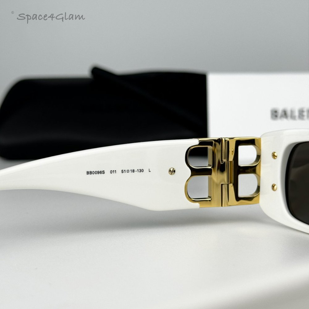 NEW Balenciaga BB0096S 011 White Gold Logo Grey Rectangle Unisex Sunglasses - Picture 7 of 14